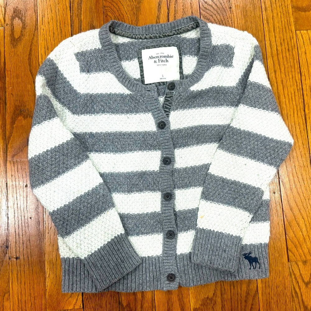 Y2K Abercrombie & Fitch Grey White Striped Cotton Angora Cardigan Sweater Small